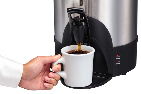 One-hand dispensing from 40 cup commercial coffee urn